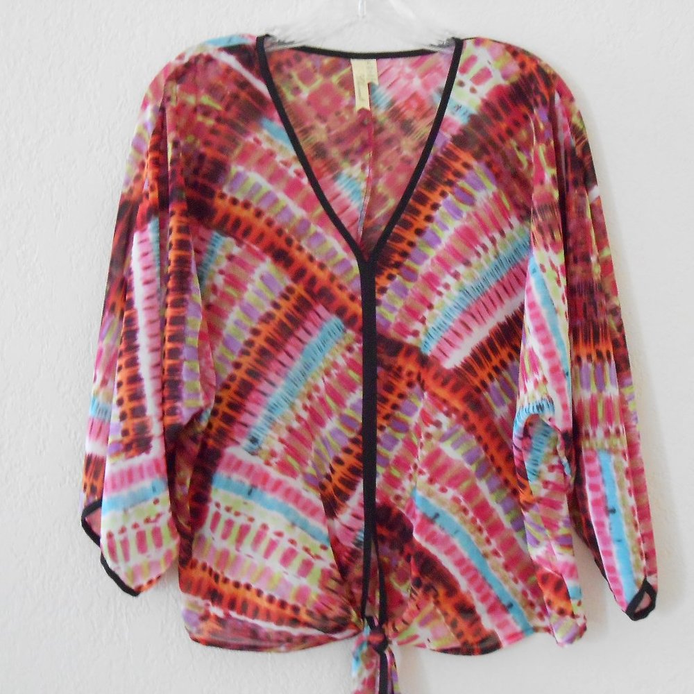 Chenault Pink Multi-Color Tie-Front Blouse